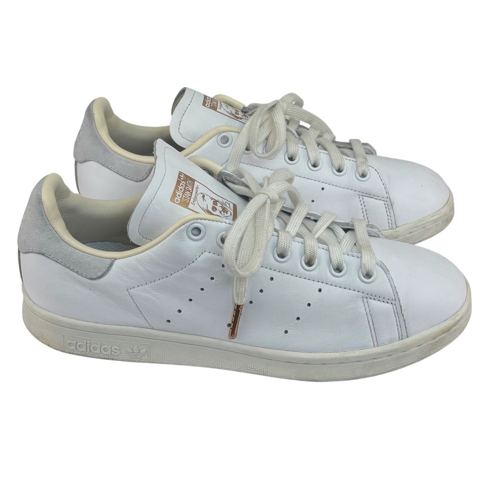 Adidas Stan Smith Sneaker White Gray Suede Heel Classic Womens 8.5